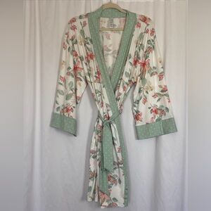 Flora Nikrooz Women's XL Super Soft Robe Mint Floral Short Cottagecore